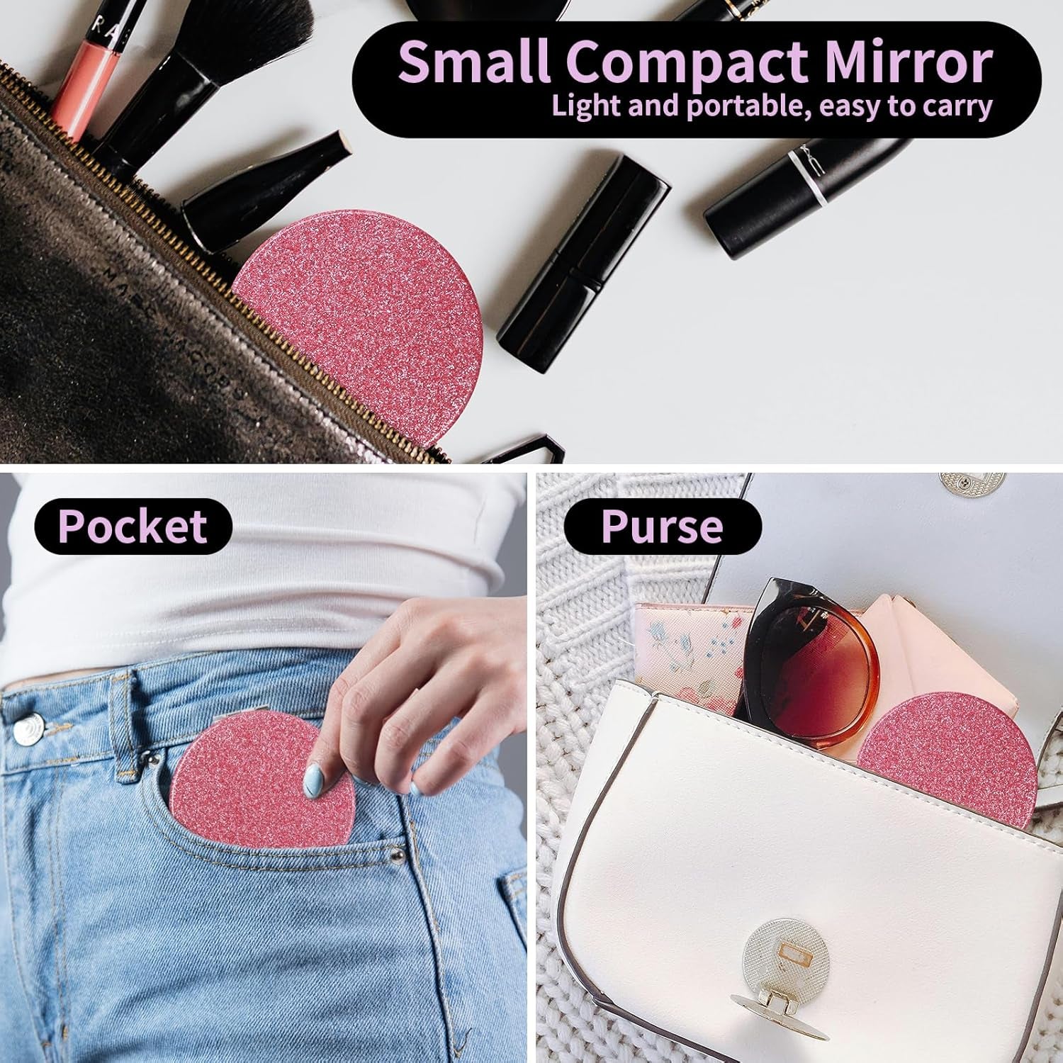 Double-Sided 1X/2X Magnifying Compact Mirror – Portable Metal Makeup Mirror for Purse, Ideal for Travel & On-The-Go Touch-Ups