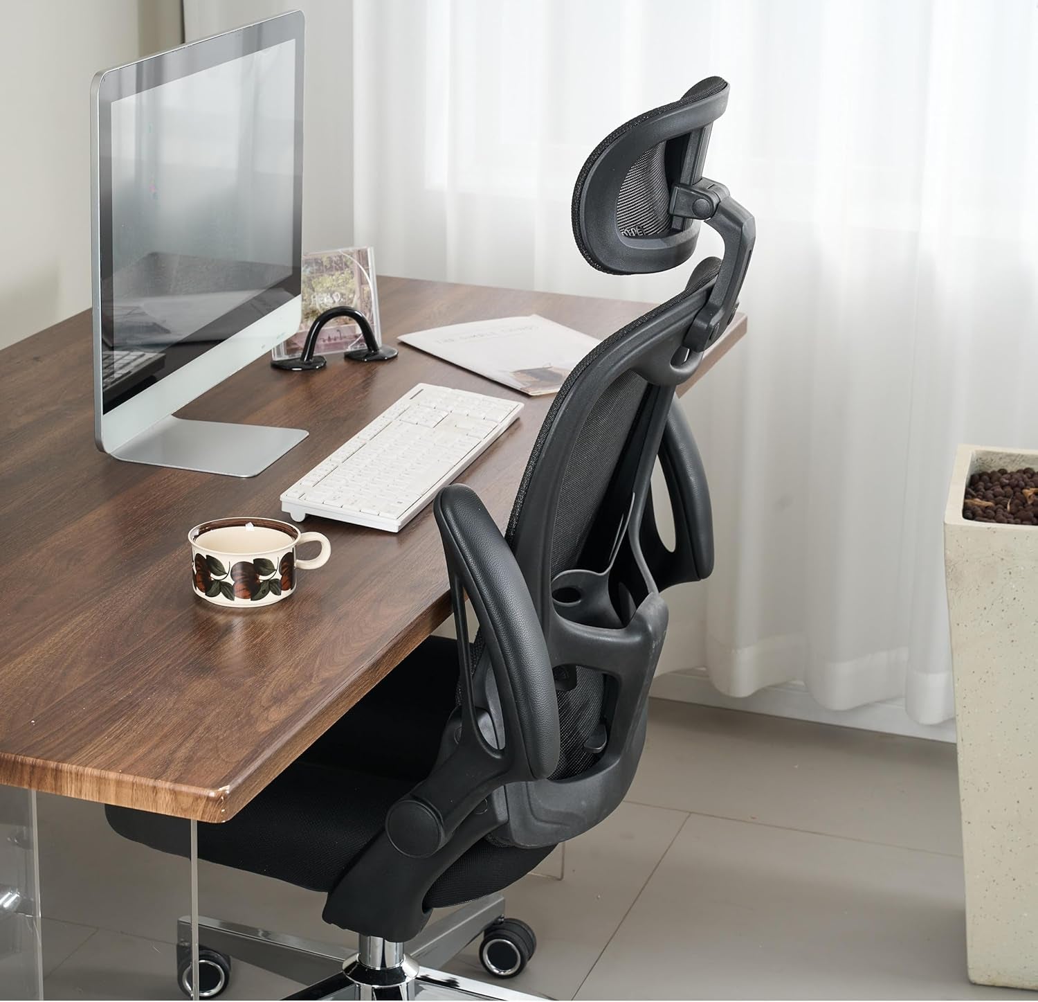 Office Chair, Ergonomic Breathable Mesh,Flip-Up Arms and Adjustable High Back Lumbar Support,Comfy Computer Chair for Home Office (Black, 407)