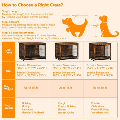 Dog Crate Furniture, 38.6" Large Dog Kennel Indoor, Wooden Cage with Pull-Out Tray, Double Doors Pet House Side End Table for Large/Medium/Small Dogs, Greige BG982GW03