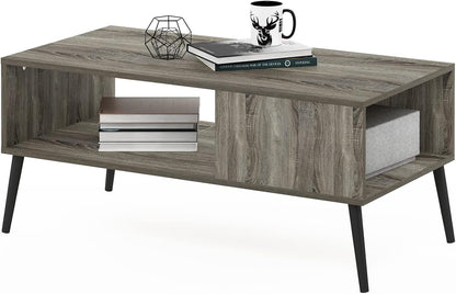 Claude Mid Century Style Coffee Table with Wood Legs, French Oak Grey Large Non-Lift Top
