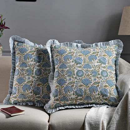 Modern Farmhouse Pillow Covers Decorative Cotton Throw Pillow Covers Set of 2 Asparagus Green Cushion Covers with Ruffle for Couch Sofa Bed Living Room Spring Home Decor 20X20