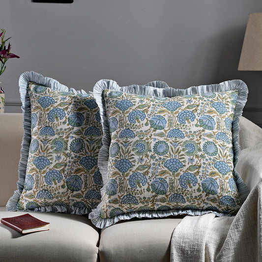 Modern Farmhouse Pillow Covers Decorative Cotton Throw Pillow Covers Set of 2 Asparagus Green Cushion Covers with Ruffle for Couch Sofa Bed Living Room Spring Home Decor 20X20