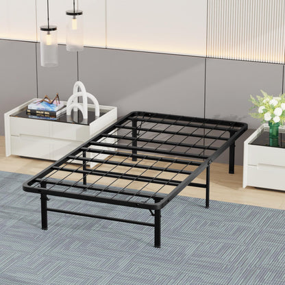 | Twin Bed Frame | Metal | Heavy Duty Steel Slats with 6 Legs | Foldable | Sturdy, No Box Spring Needed | Easy to Assemble with Under-Bed Storage | Furniture for Home, Dorms