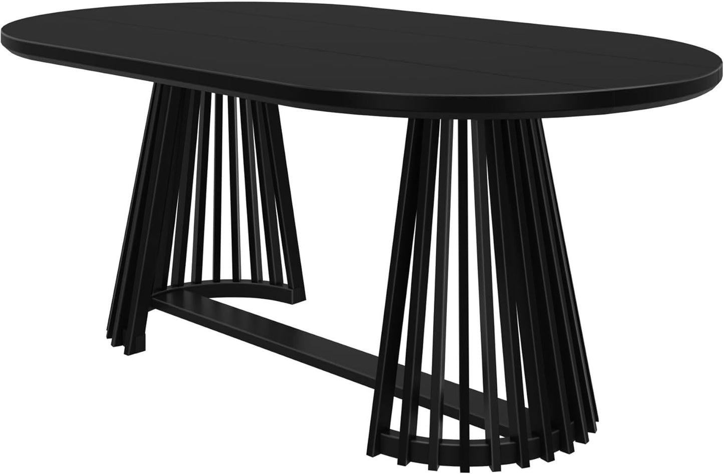 Lido Oval Dining Table, 72", round Wooden Minimalist Kitchen Table Fits 4 to 6, Black