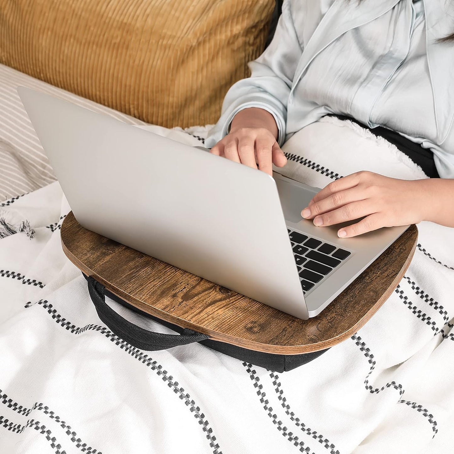 Lap Desk, Bed Tray, Laptop Table with Handle, Cushion, 12.6 X 15.7 X 3.1 Inches, Rustic Brown ULLD109B01