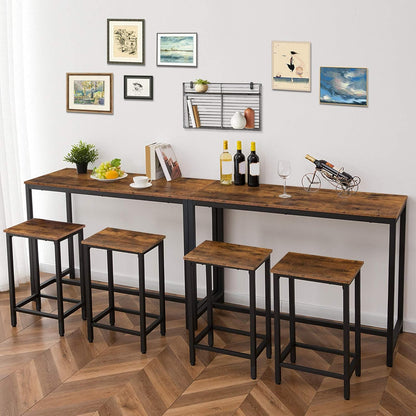 Bar Table and Chairs Set, 47.2” Rectangular Pub Table with 2 Stools for Small Space, High Top Table, 3-Piece Breakfast Stools Set, Sturdy Metal Frame, Easy to Assemble, Rustic Brown BF52BT01