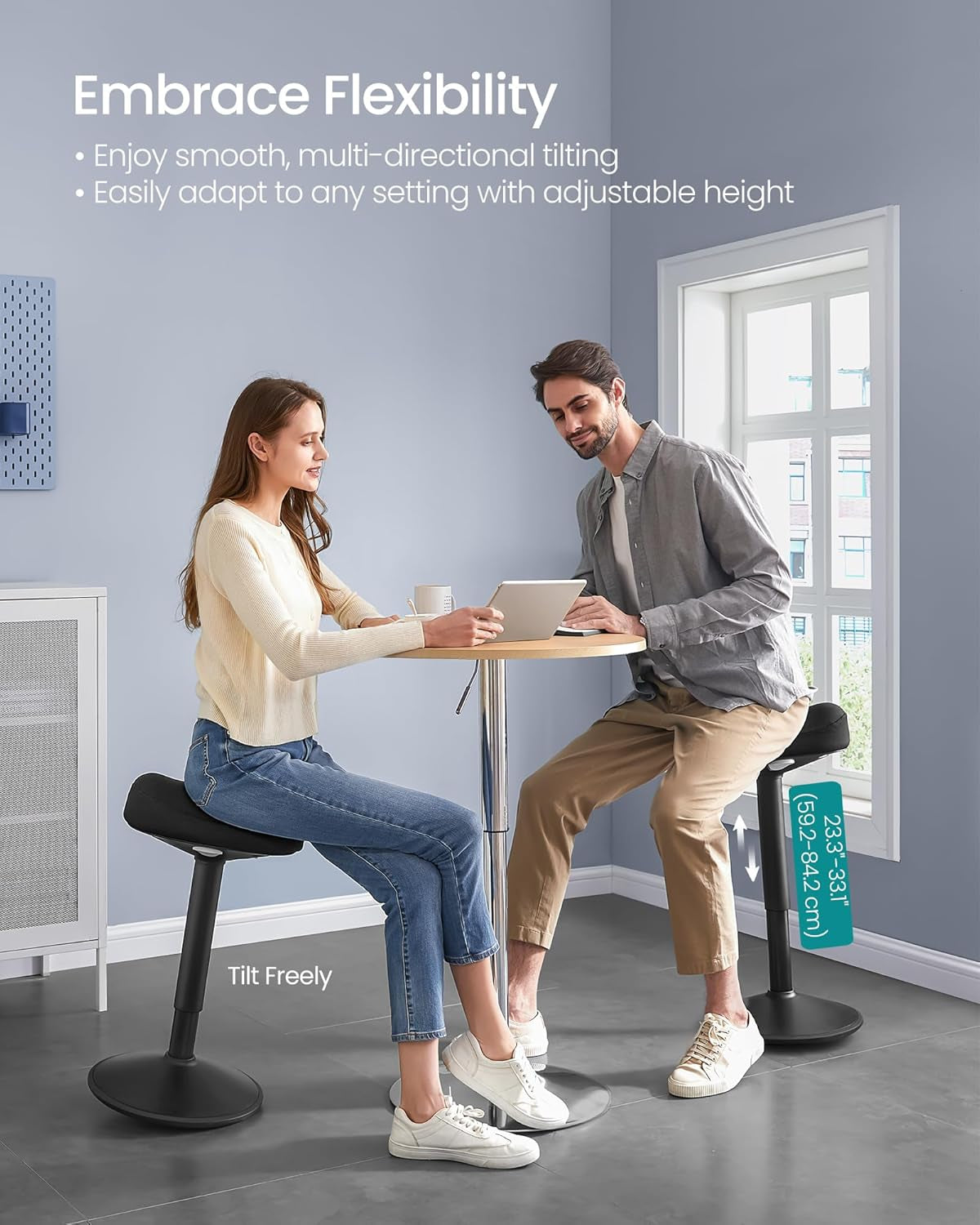 Ergonomic Wobble Stool, Height Adjustable Standing Desk Stool 23.3-33.1 Inches, Swivel Balance Chair with Non-Slip Base, Saddle Seat, for Active Sitting, Office, Home, Ink Black UOSC008B01