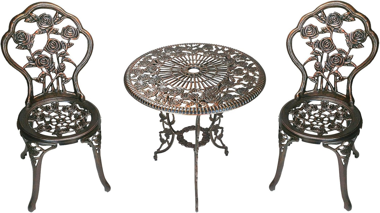 3-Piece Rose Bistro Set with 23.5-Inch Cast Aluminum Top Table
