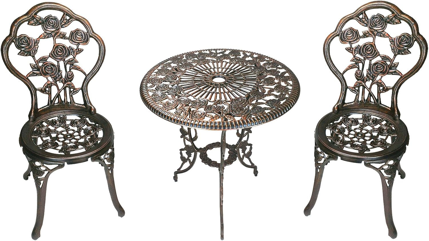 3-Piece Rose Bistro Set with 23.5-Inch Cast Aluminum Top Table