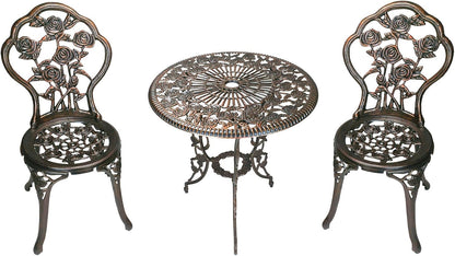 3-Piece Rose Bistro Set with 23.5-Inch Cast Aluminum Top Table