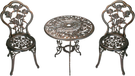 3-Piece Rose Bistro Set with 23.5-Inch Cast Aluminum Top Table
