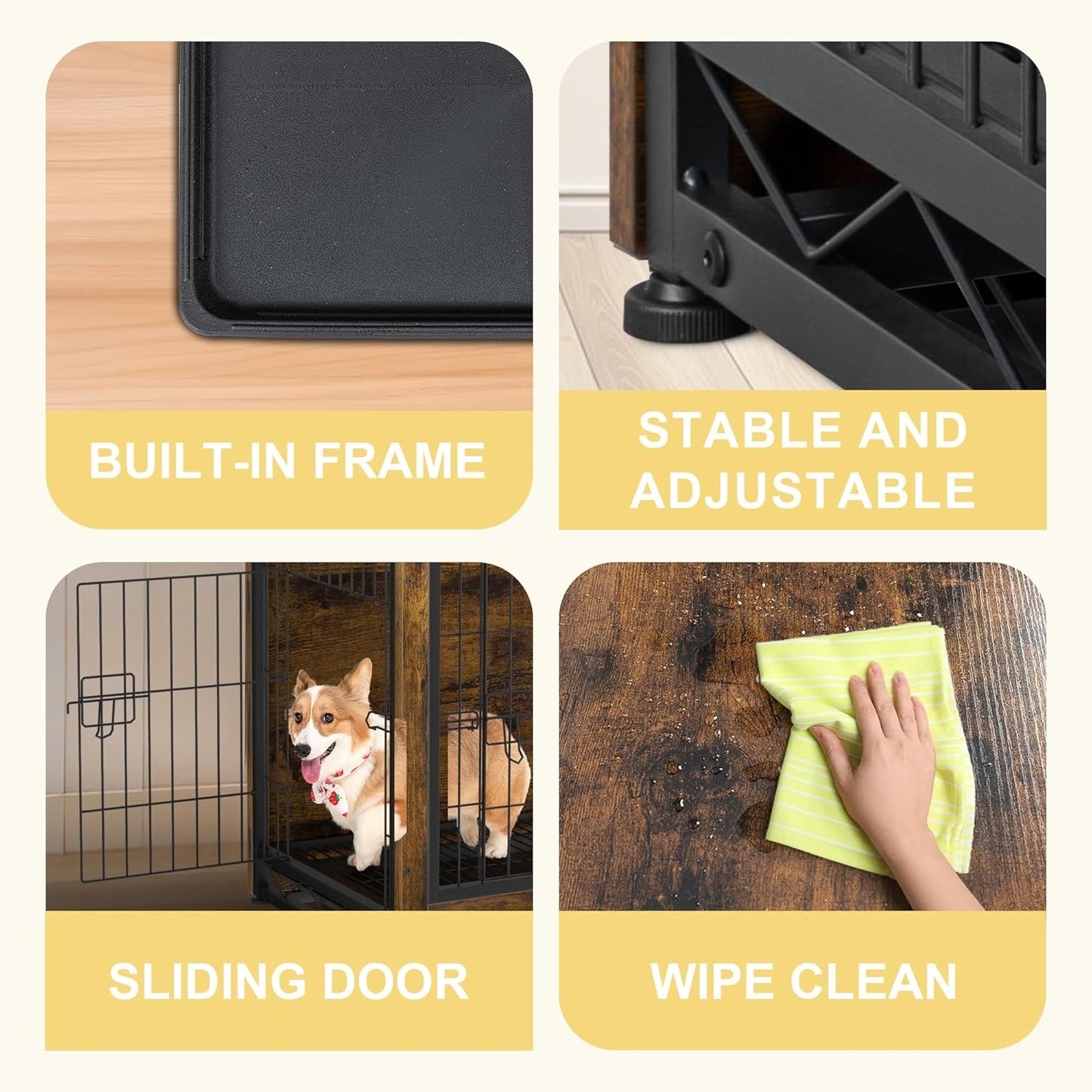 Dog Crate Furniture, Wooden Dogs Crate Table, Double-Doors Dog Furniture, Indoor Dog Kennel, Dog House, Dog Cage/Brown/L