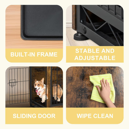 Dog Crate Furniture, Wooden Dog Crate Table, Double-Doors Dog Furniture, Indoor Kennel, Dog Cage/Brown/M