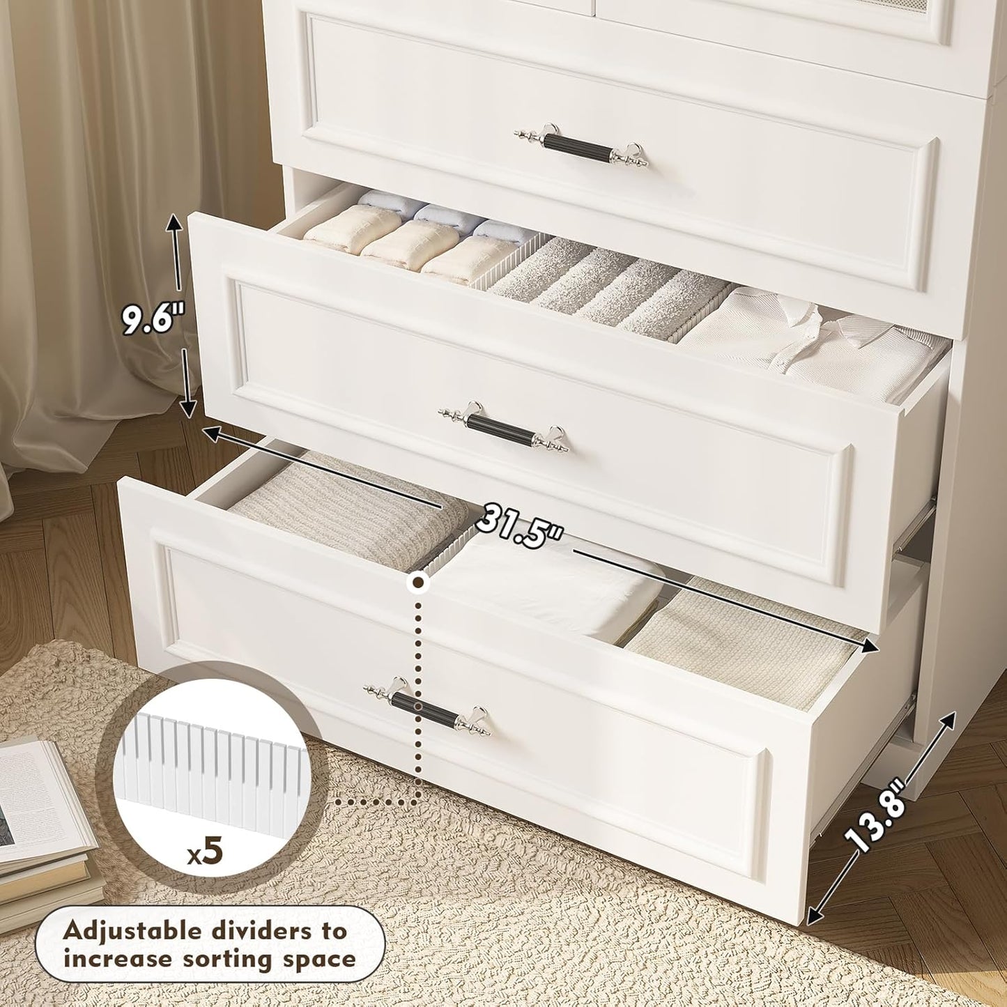 Armoire Wardrobe Closet with 2 Door & 3 Drawers, 74.8" Large Wardrobe Cabinet with Hanging Rod, Freestanding Modern Bedroom Armoire Storage Cabinet, White