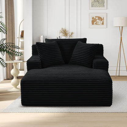 Oversized Chaise Lounge Chair Indoor,50" W Upholstered Corduroy Sofa with 3 Pillows,Comfy Fluffy Cloud Couch,Modern Deep Seat Sofa,Single Sleeper Sofa Chair for Livingroom,Bedroom,No Assembly(Black)