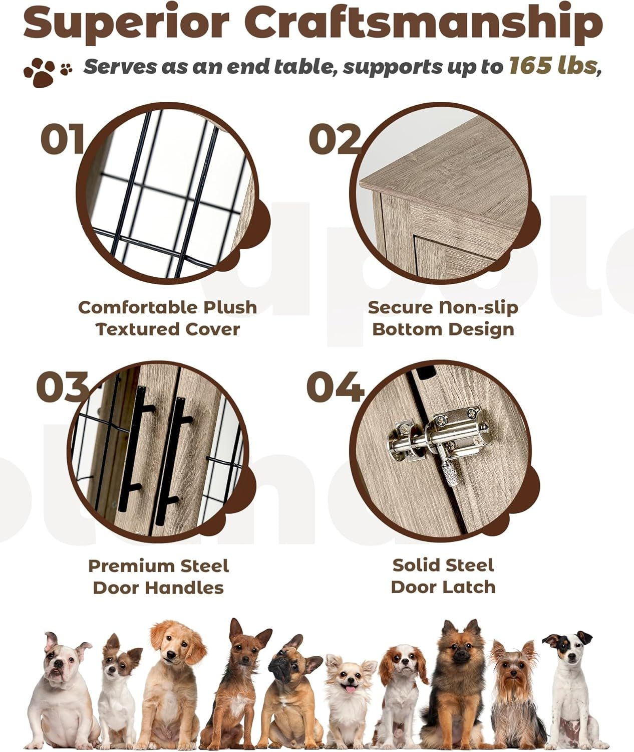 Dog Crate Furniture, 32 Inch Medium Dog Crates with Bed Mat, Wooden Dog Kennel Furniture, End Side Table Dog Cage with 3 Doors, Greige