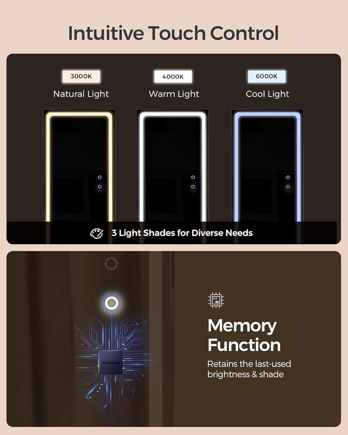 LED Jewelry Cabinet Standing, Lockable Armoire with Full-Length Mirror and Adjustable Lights, Space-Saving Organizer, Gift Idea, Cloud White UJJC008W01