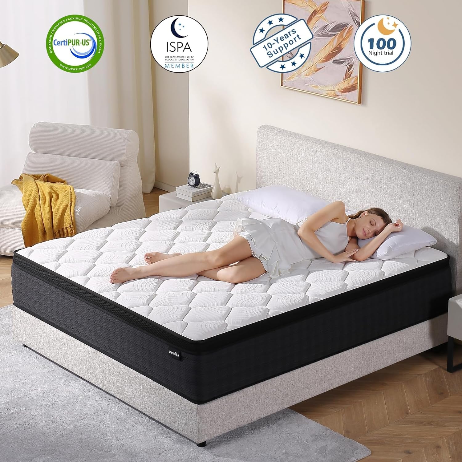 Twin Size Mattress, 10 Inches Hybrid Memory Foam Twin Mattress in a Box, Pressure Relief, Medium Firm, Certipur-Us