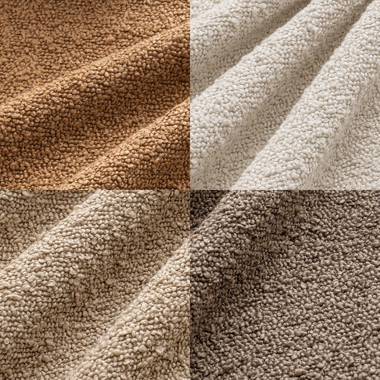 Pack of 4 Decorative Textured Boucle Throw Pillow Covers 18X18 Inch Neutral Brown Accent Solid Pillow Cases Couch Cushion Covers for Fall Modern Farmhouse Boho Chair Sofa Bed Room Home Decor