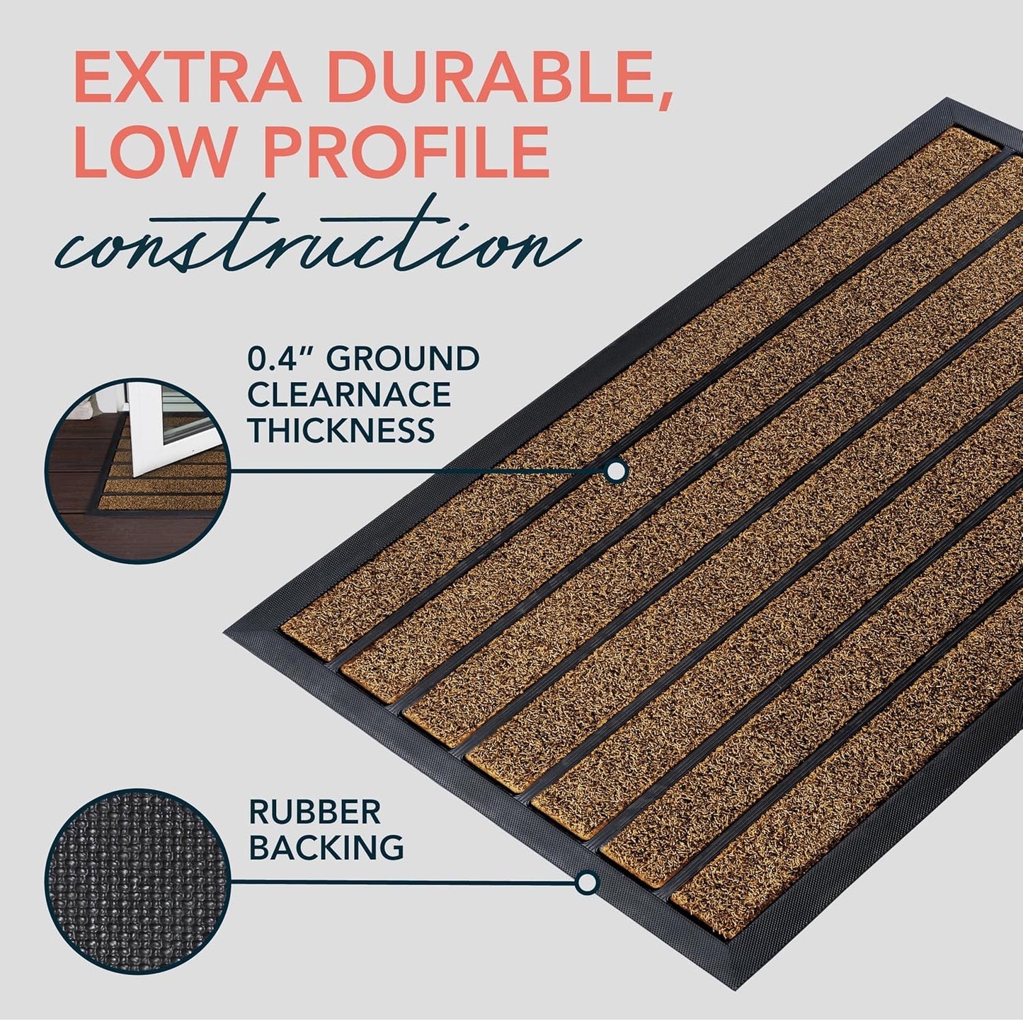 Extra Durable Door Mat - Dirt Trapping Outdoor Welcome Mats - Non-Slip Outdoor Indoor Entrance - Low Profile Front Doormat (30" X 17", Bright Brown)