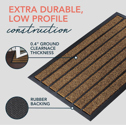 Extra Durable Door Mat - Dirt Trapping Outdoor Welcome Mats - Non-Slip Outdoor Indoor Entrance - Low Profile Front Doormat (30" X 17", Bright Brown)