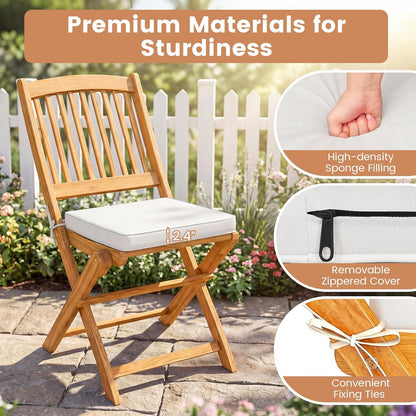 3Pcs Patio Bistro Set, Wood Folding Table Set, 2 Cushioned Chairs for Garden Yard, Outdoor Furniture round Table (Natural & Beige)