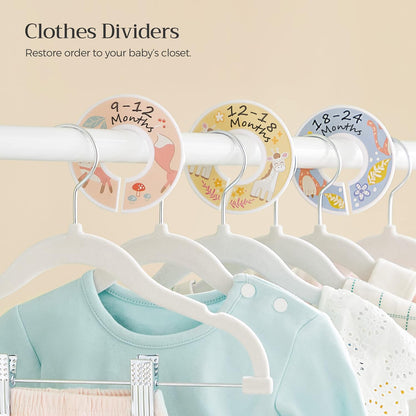 30 Packs Baby Pants Hangers with Clips, Kids Hangers with 6 Clothes Dividers, Non-Slip Children’S Clothes Hanger, White UCRF013W30