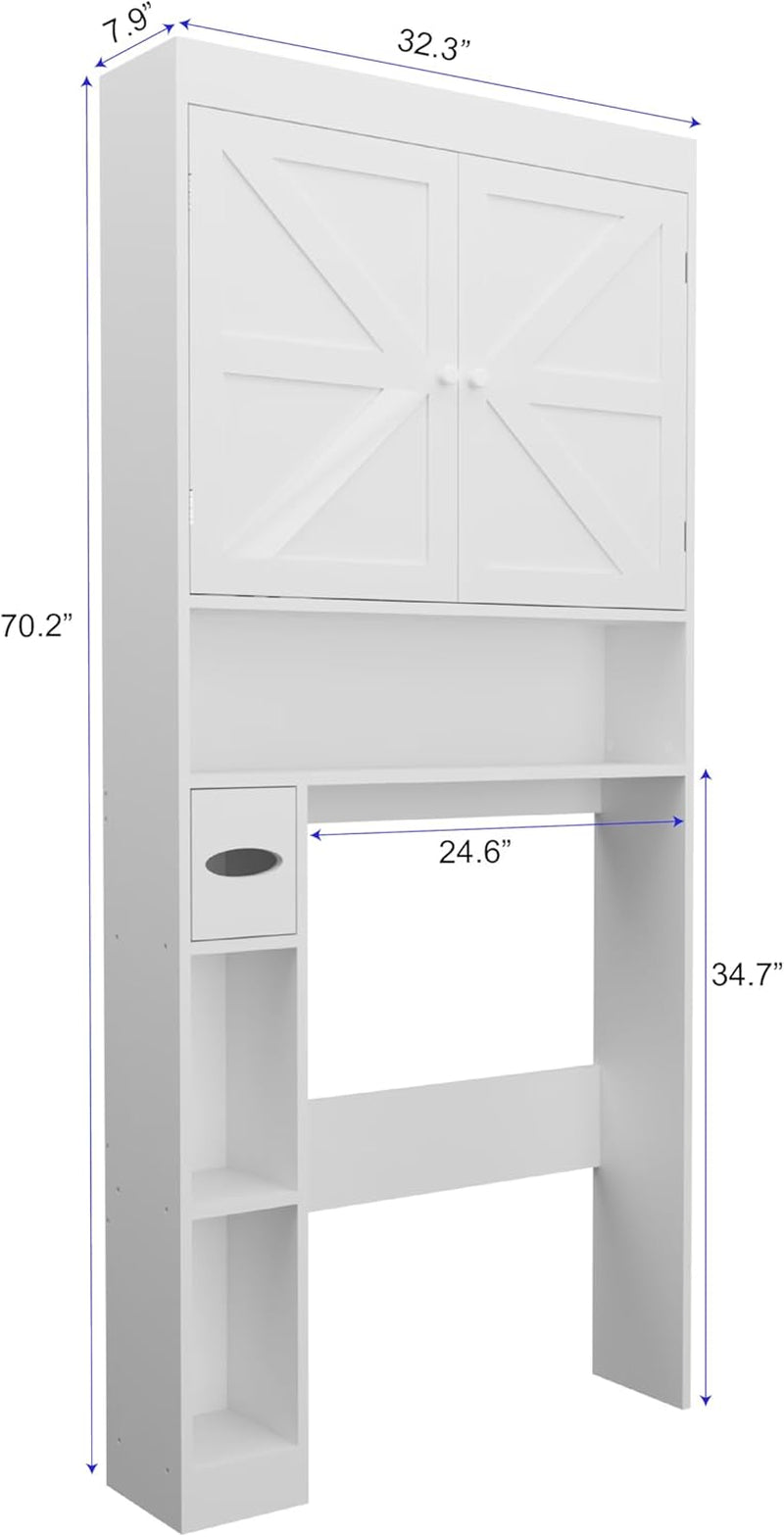 Over-The-Toilet Storage Cabinet with 2 Doors，Home Space-Saving Toilet Rack, Farmhouse Style for Bathroom, Restroom, Laundry