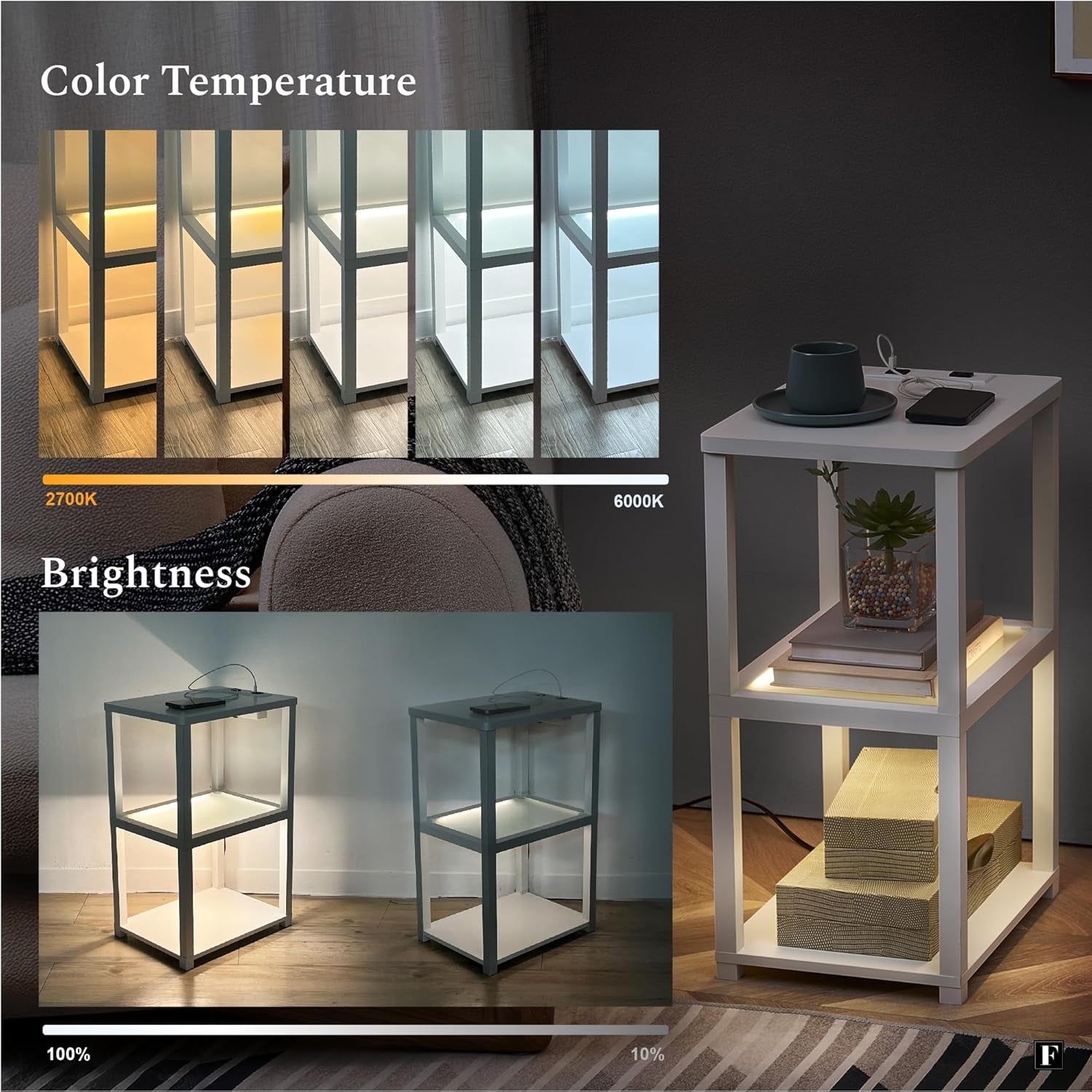 Nightstand with Charging Station, Small End Table with Charging, Side Table with Storage – Minimalist Nightstand for Bedroom or Small Spaces Flare