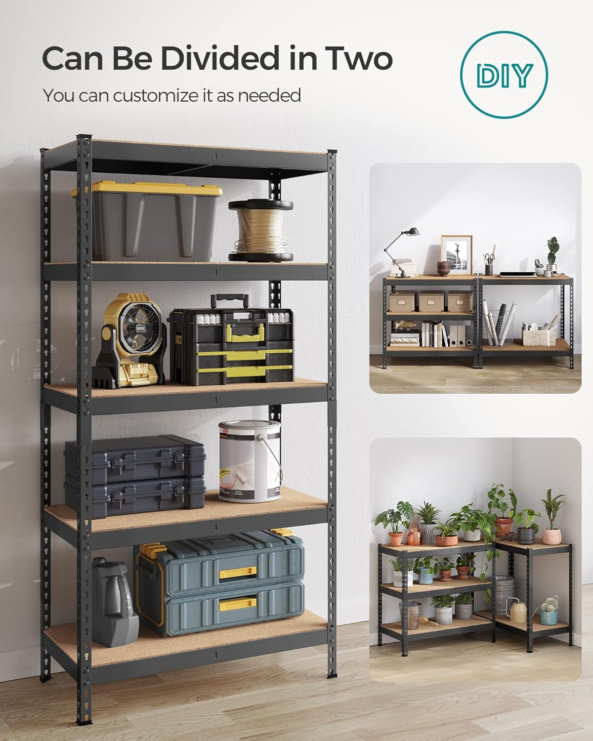 5-Tier Storage Shelves, Load 2310 Lb, Set of 2 Garage Storage, Boltless Assembly, Adjustable Shelving Unit, 17.7 X 35.4 X 70.9 Inches, for Study Shed Basement, Black UGLR450B02
