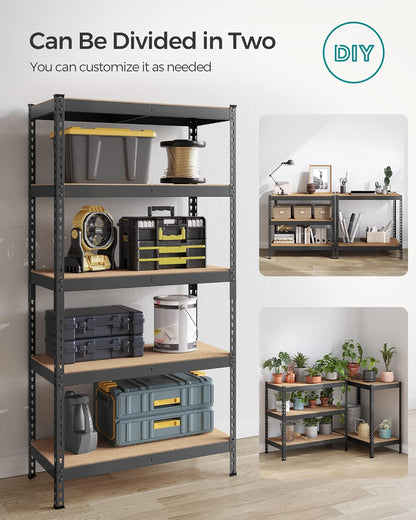 5-Tier Storage Shelves, Load 2310 Lb, Set of 2 Garage Storage, Boltless Assembly, Adjustable Shelving Unit, 17.7 X 35.4 X 70.9 Inches, for Study Shed Basement, Black UGLR450B02
