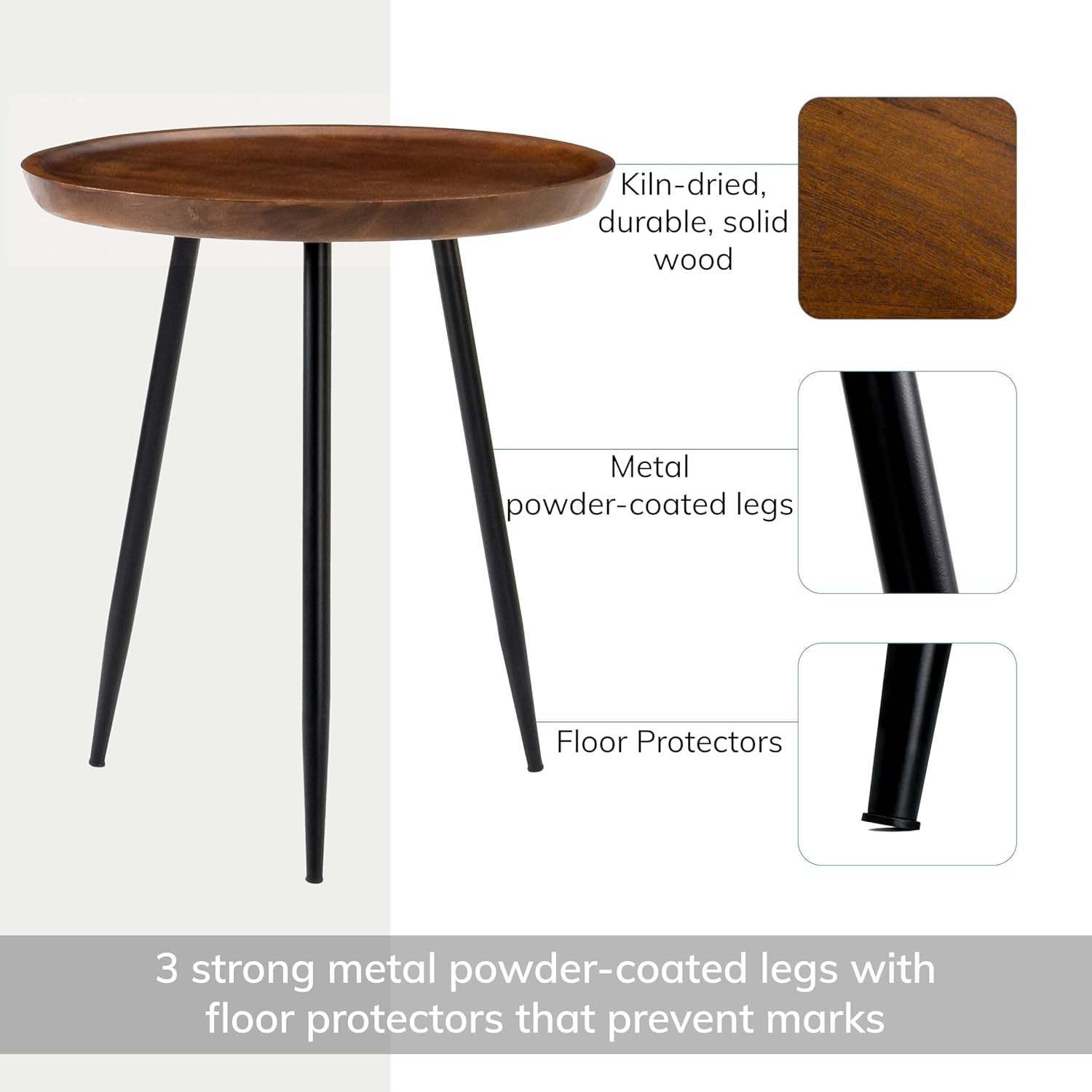 Modern Side Table-Dilan Tri Pin End Table. Exclusively Designed Hand-Crafted Small Nightstand. Solid Wood round End Table.Contemporary Accent Table for Bedrooms, Living Rooms and Home Office