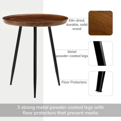 Modern Side Table-Dilan Tri Pin End Table. Exclusively Designed Hand-Crafted Small Nightstand. Solid Wood round End Table.Contemporary Accent Table for Bedrooms, Living Rooms and Home Office