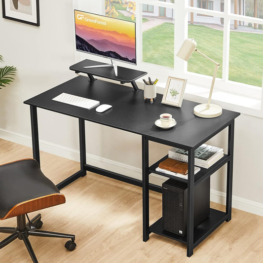 Computer Desk 39 Inch with Monitor Stand, Office Desk with Adjustable Storage Shelves, Small Gaming Desk for Home Work Writing Study, Black