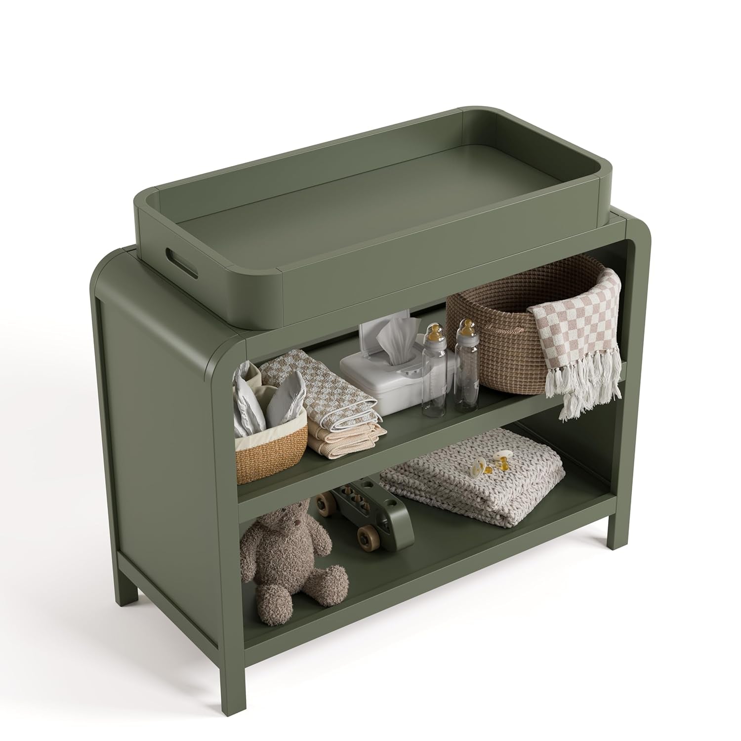 Santos Changing Table (Olive) – GREENGUARD Gold Certified Baby Changing Table, Solid Wood Changing Table for Baby, Removable Changing Topper Fits Standard-Size Changing Pad