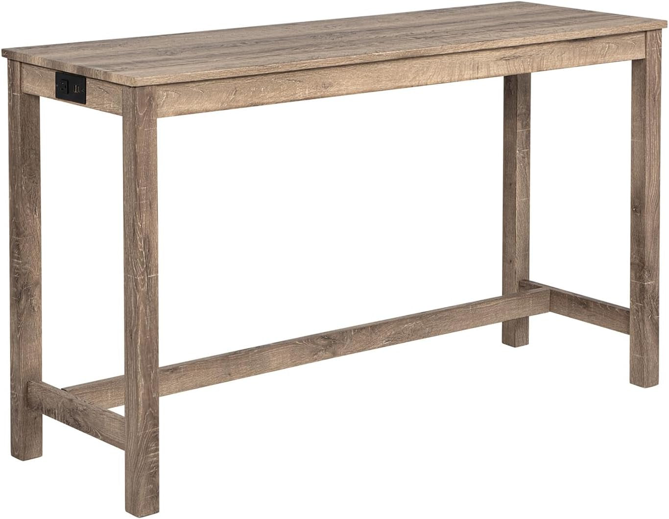 59" Counter Height Bar Table Set with Power Outlet, Industrial Breakfast Table with 3 Padded Stools, 4 Piece Bar Table and Chairs Set for Living Room, Dining Room, Brown