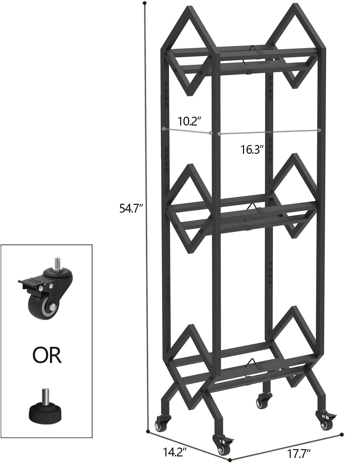 3 Tier Vinyl Record Storage Rack, Mobile Black Metal LP Storage Display Stand with Casters, Large Capacity Record Holder for Albums, Books, Magazines, and Office Files