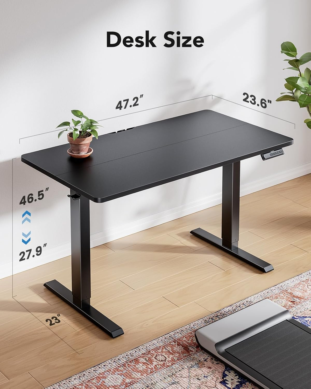 48" X 24" Electric Standing Desk Adjustable Height, 4 Memory Height Settings, Headphone Hook, Cable Manager, Sit Stand up Desk for Home Office & Computer Workstation, Black