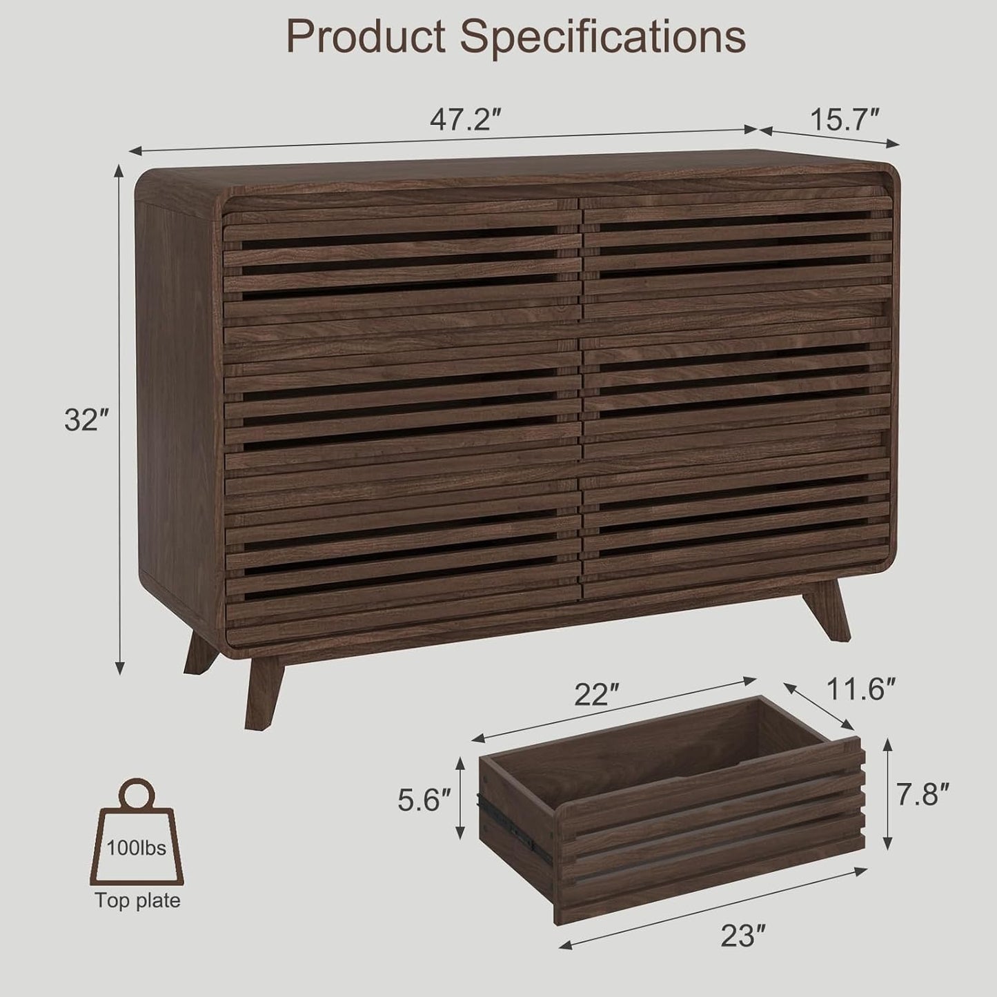 3 Piece Bedroom Set, Dresser and Nightstand Sets, Fluted 6 Drawer Dresser and Nightstand Set of 2, Wood Wide Chest of Drawers Storage Organizer Cabinet Set, Dark Walnut