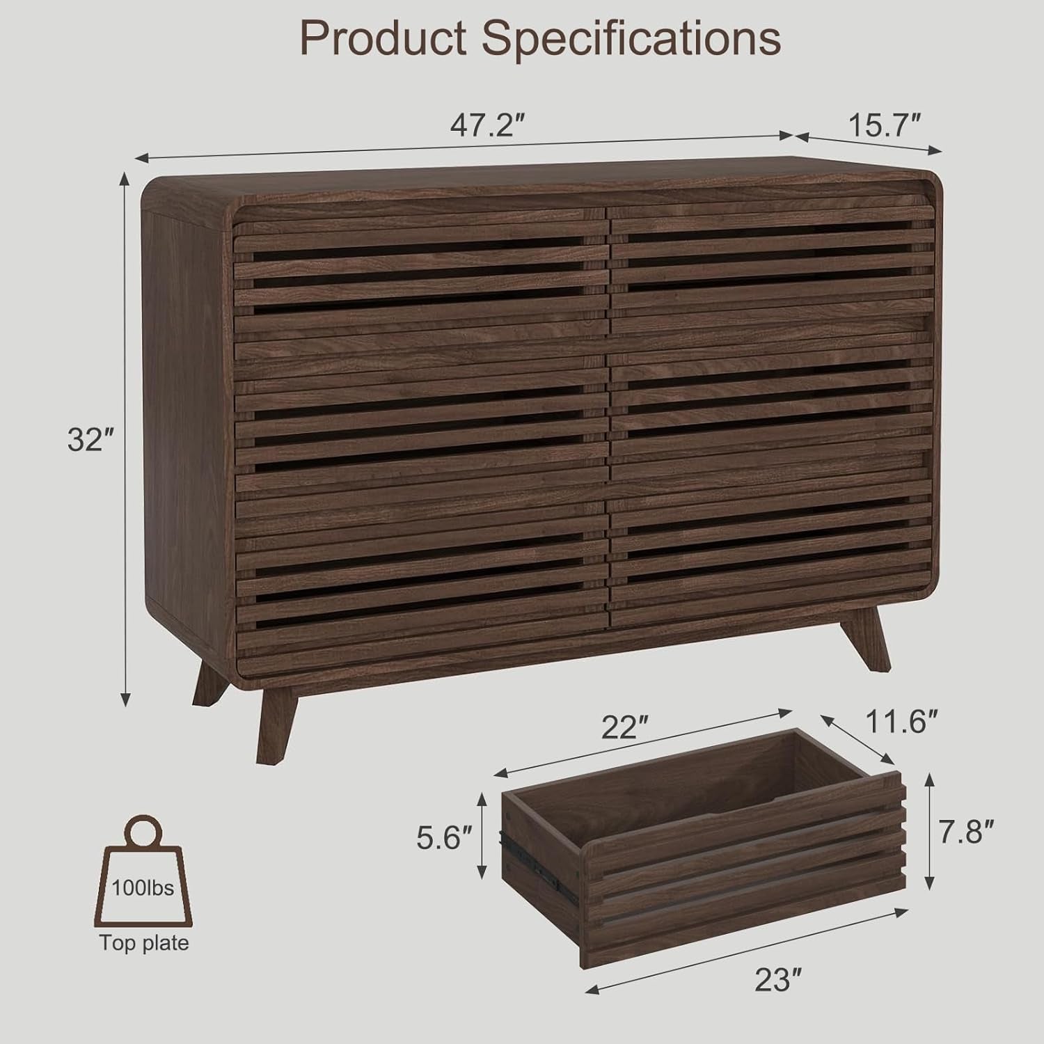 3 Piece Bedroom Set, Dresser and Nightstand Sets, Fluted 6 Drawer Dresser and Nightstand Set of 2, Wood Wide Chest of Drawers Storage Organizer Cabinet Set, Dark Walnut