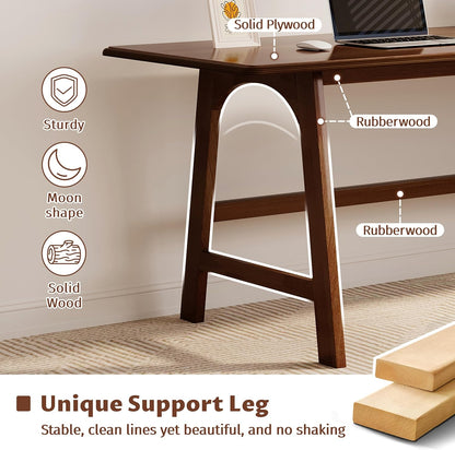 Solid Wood Writing Table - 48" W X 24" D Minimalist Computer Desk for Home Office, Work, Study, Creativity, and PC Workstation, Walnut