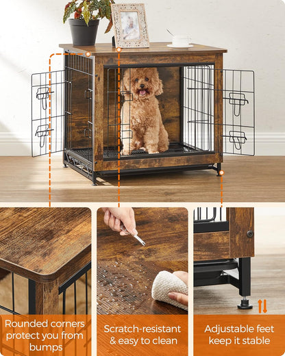 Dog Crate Furniture, 32.5" Side End Table, Modern Kennel for Dogs Indoor up to 45 Lb, Heavy-Duty Dog Cage with Multi-Purpose Removable Tray, Double-Door Dog House, Greige UPFC002G01