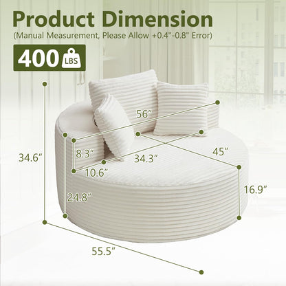 56''Oversized round Chair Lounge Chaise Indoor, Modern Upholstered Corduroy Cloud Circle Chair with Deep Seat, Comfy Fluffy Sleeper Sofa for Living Room Bedroom No Assembly Required (Beige)