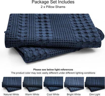 100% Cotton Waffle Pillow Shams King Size, 2 Pack 20" X 36" Soft Skin-Friendly Pillowcases, No Filling, Aesthetic Woven and Breathable Waffle Weave Pillow Case Covers for Bed, Blue Sapphire