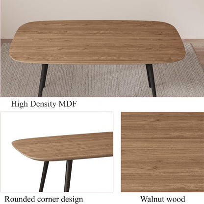 47.2'' Dining Table Set for 4,Modern Wood Dining Table,Leather Dining Chairs 4,Table and Chairs Set of 4,Ideal for Kitchen Dining Room (Walnut Color Table + 4 U-Shaped White Chairs, 47.2")