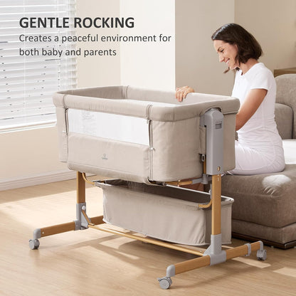 3 in 1 Baby Bassinet, Rocking Bassinet, Bedside Bassinet, 6-Height Adjustable, Bassinet Bedside Sleeper, Bedside Bassient for Baby with Comfy Mattress, Breathable Mesh, Large Storage Basket
