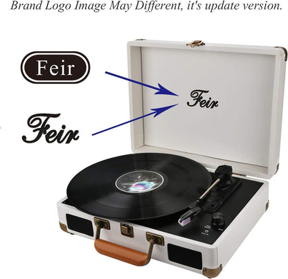 Vinyl Record Player Bluetooth with Speakers 3 Speed Portable Turntable Suitcase Built in 2 Speakers RCA Line Out AUX Headphone Jack PC Recorder-White