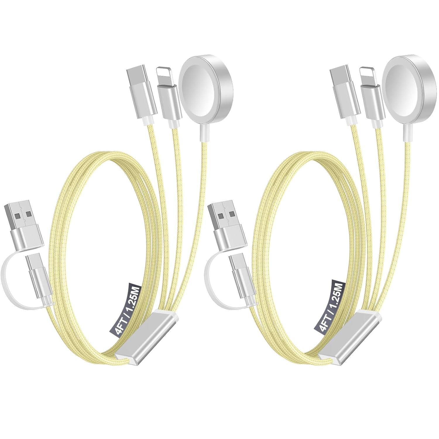 2Pack Multi Fast Charging Cable for Travel Vacation Essentials,Apple Watch Charger,Iphone Charger[3-In-2]Usb A/Type C/Lightning Cable for Iwatch,Iphone 16-11,Nintendo Switch,Airpods,Car,Camping-Yellow