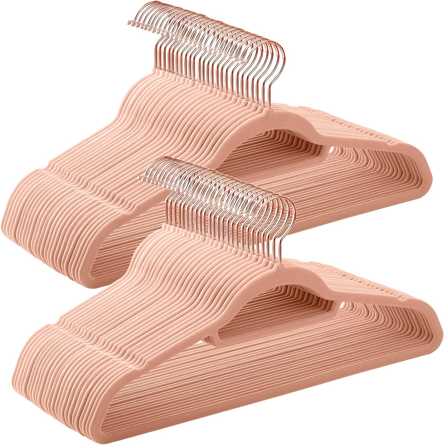 Velvet Hangers, Set of 50 Clothes Hanger with Rose Gold Swivel Hook, Non-Slip, and Space-Saving, 0.2-Inch Thick, 17.1-Inch Long for Coat, Shirt, Dress, Pants, Tie, Coral Pink UCRF21PK50