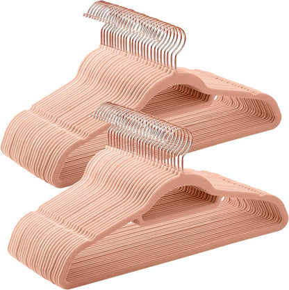 Velvet Hangers, Set of 50 Clothes Hanger with Rose Gold Swivel Hook, Non-Slip, and Space-Saving, 0.2-Inch Thick, 17.1-Inch Long for Coat, Shirt, Dress, Pants, Tie, Coral Pink UCRF21PK50